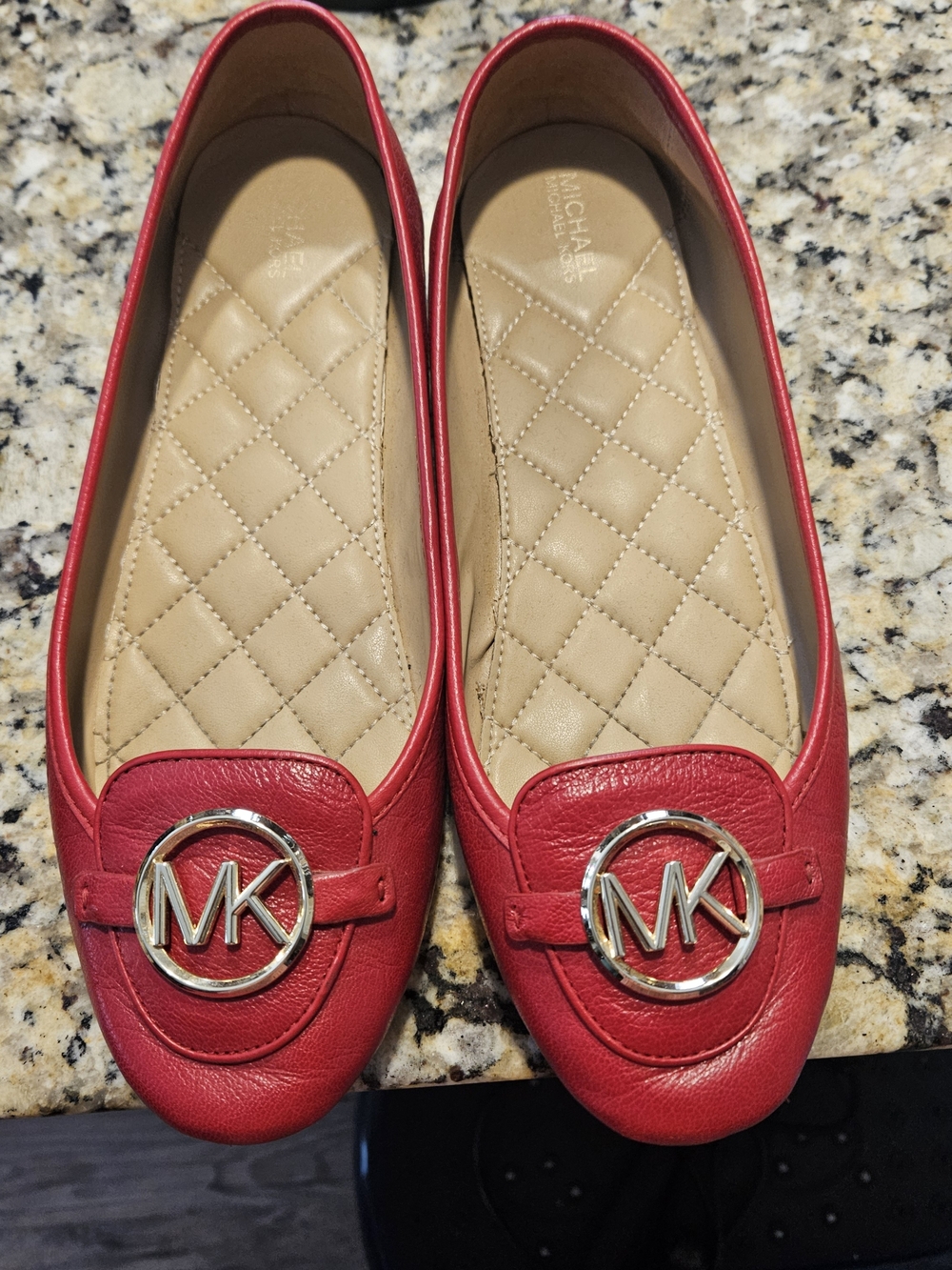 Michael Kors Red Leather MK Logo Ballet Flats